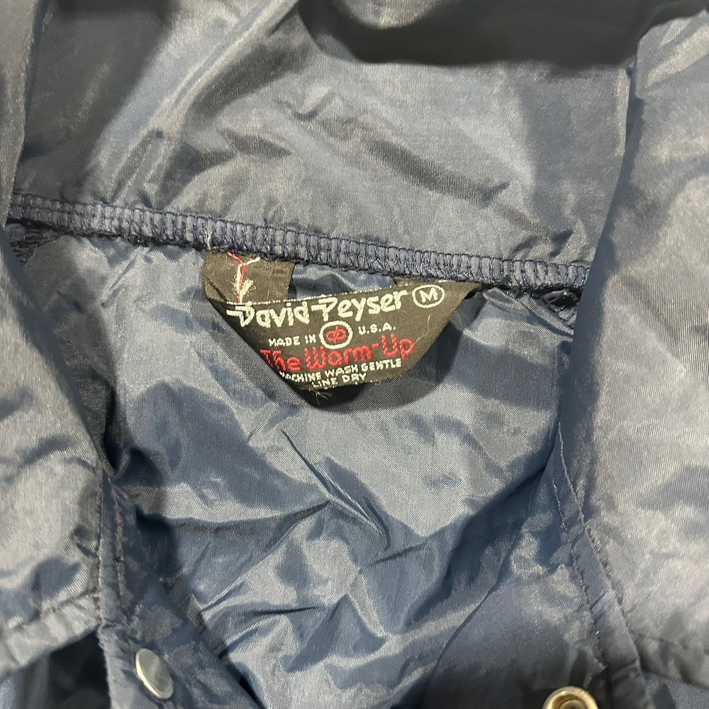 Vintage David Peyser The Warm-Up Coach Jacket Navy Blue Nylon Mens Medium USA - Picture 2 of 5
